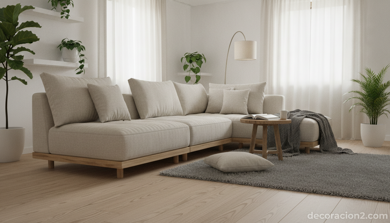 Sofá convertible transformado en chaise longue en un salón nórdico