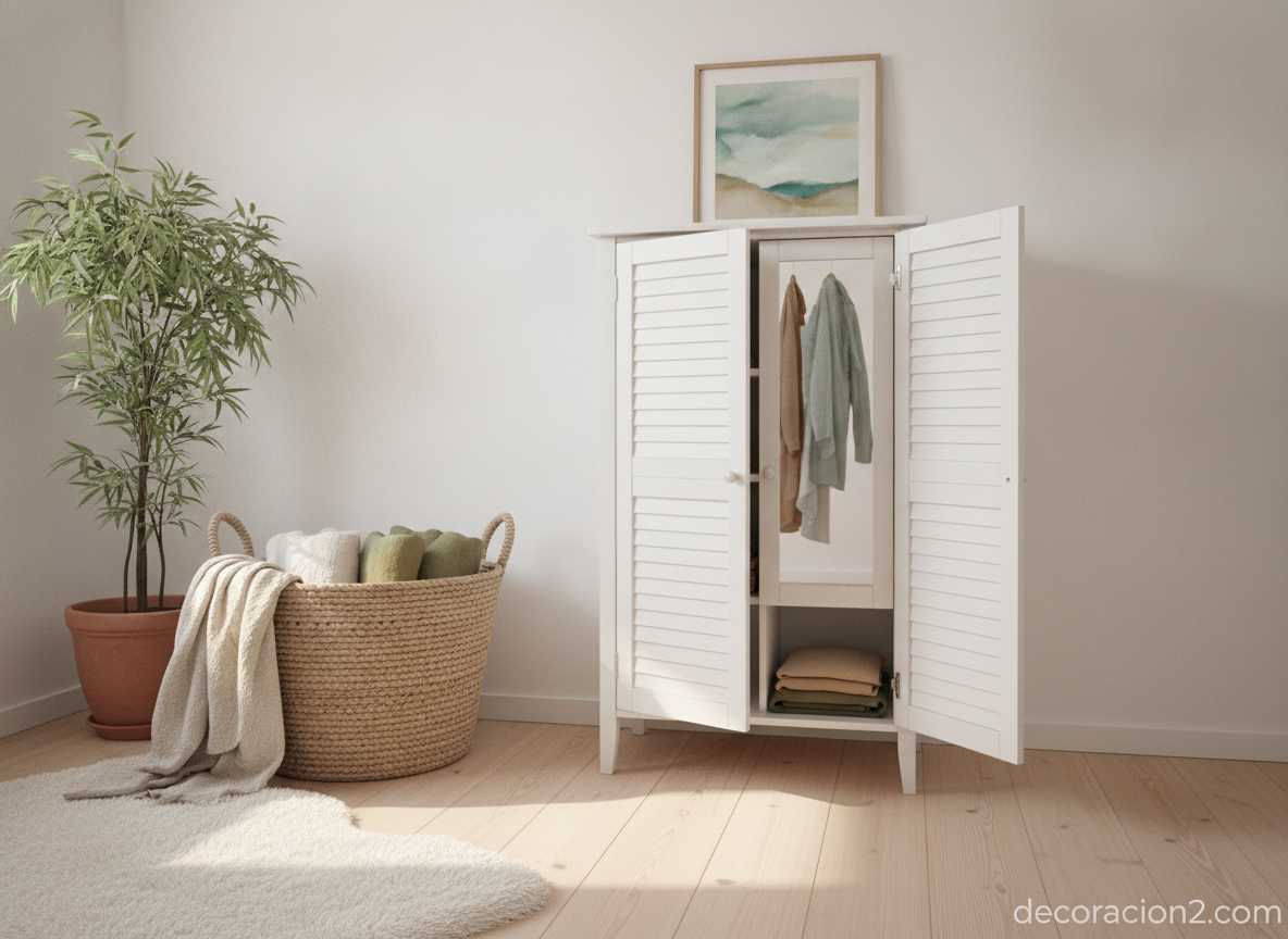 Pequeño dormitorio moderno con un armario tocador de estilo nórdico