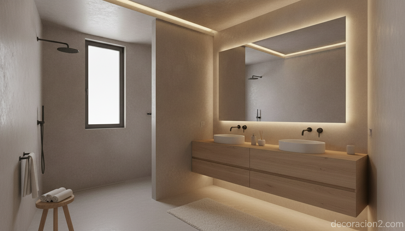 Baño moderno revestido en microcemento con ducha sin juntas