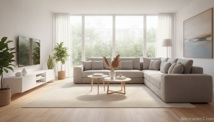 Sofá modular de diseño en un salón moderno y luminoso