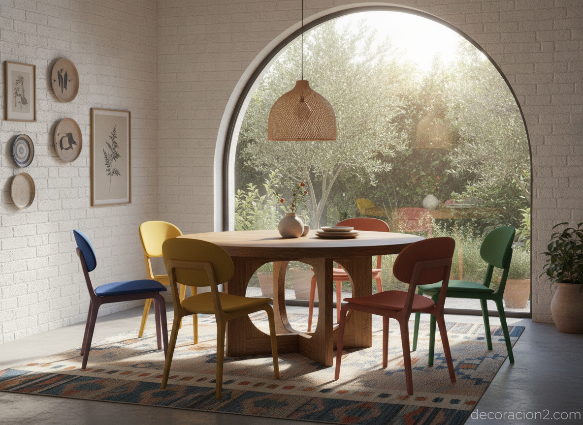 Sillas de diseño originales: cuando un asiento se convierte en obra de arte 6 Comedor que combina sillas de diseño modernas con una mesa clásica de madera