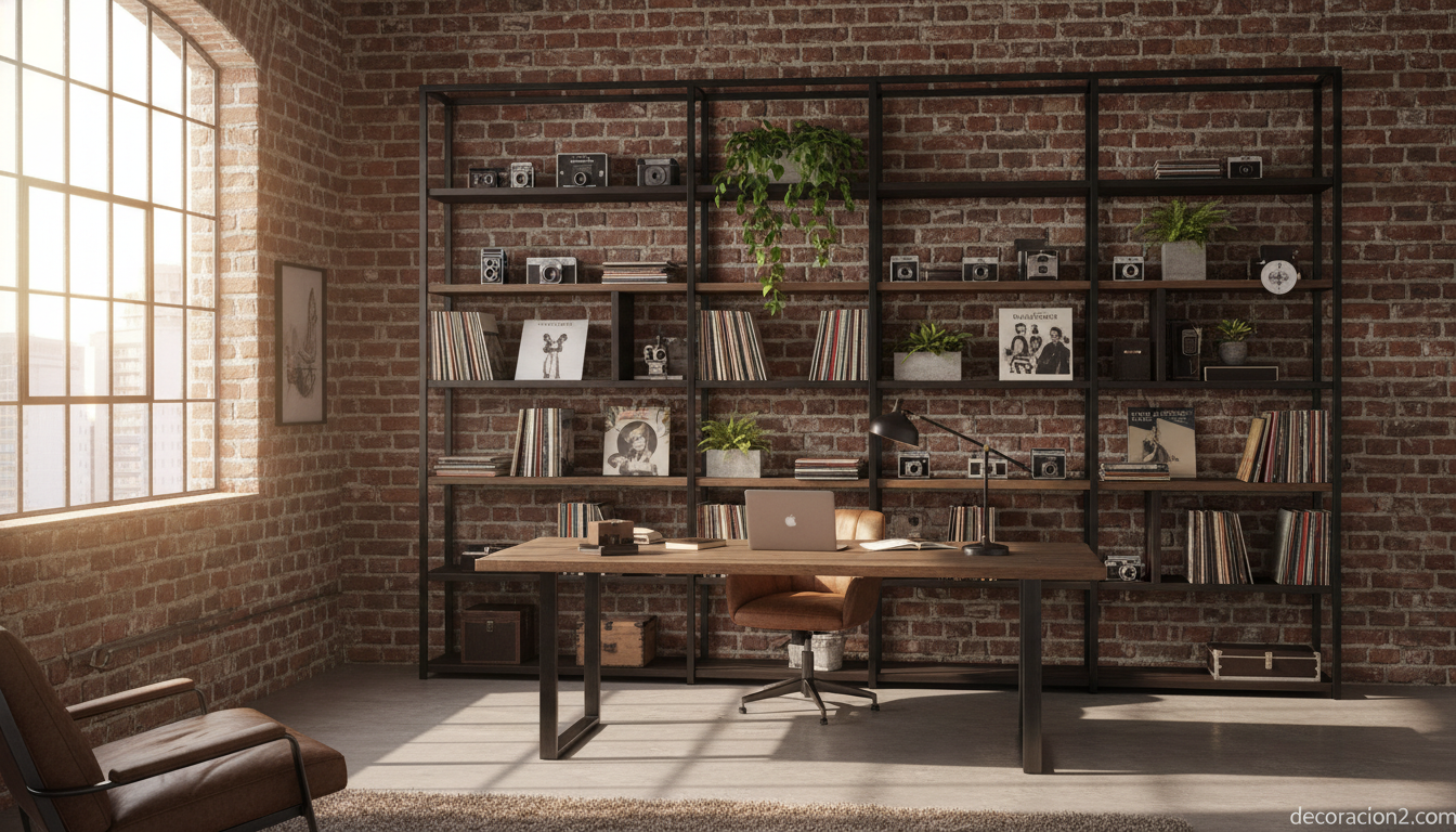 Estantería dinámica metálica de estilo industrial en loft