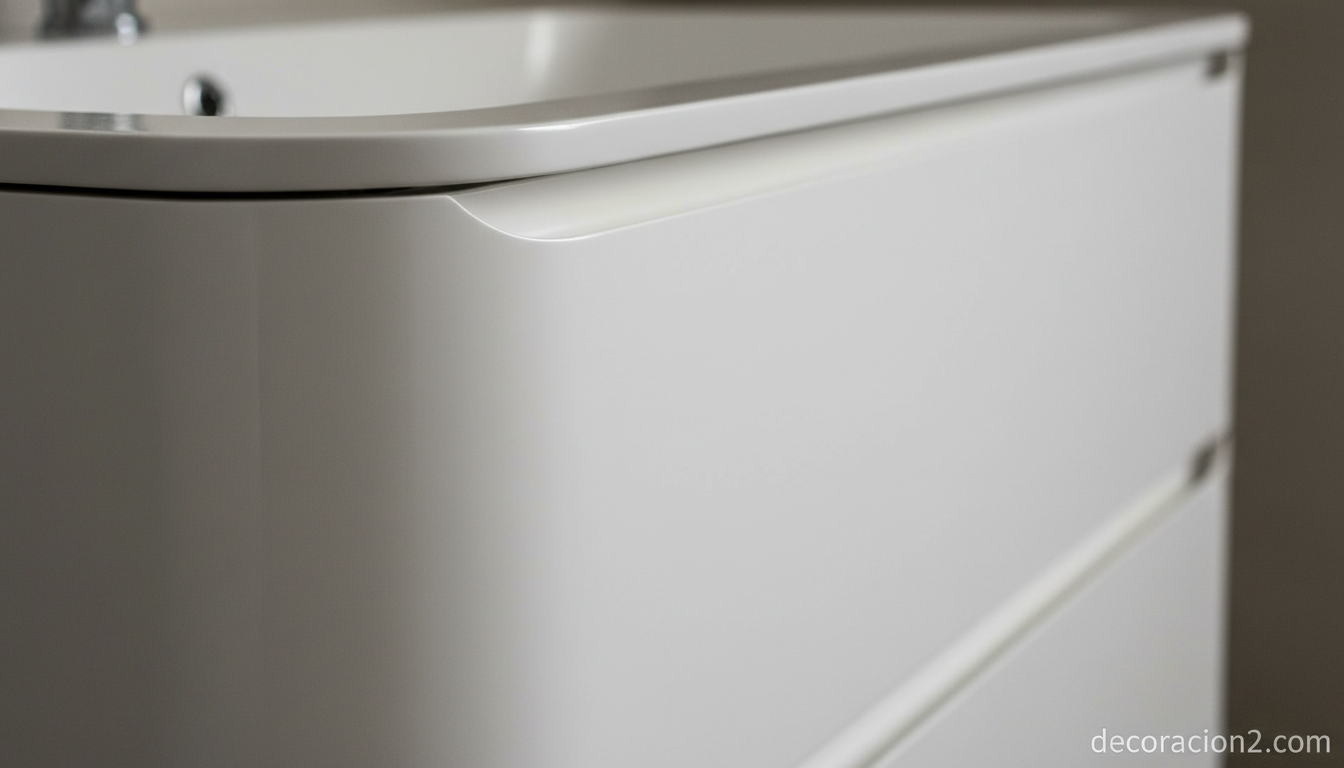 Detalle de mueble de baño de curvas suaves estilo colección Suede de Cerasa