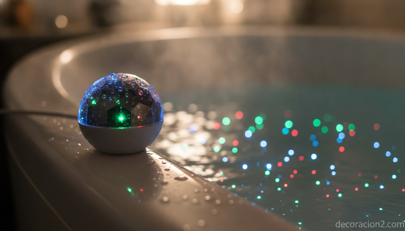 Proyector LED de estrellas flotante en el borde de una bañera