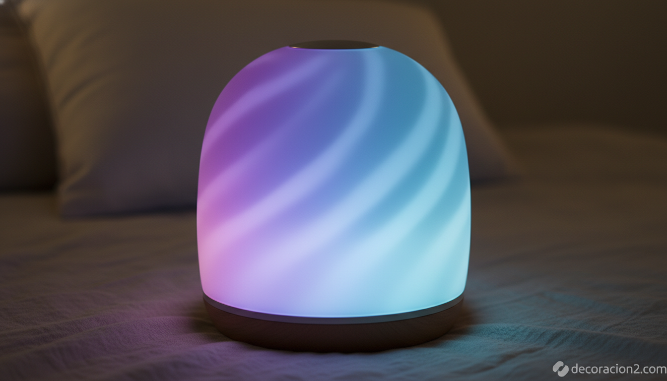 Cronoterapia luminosa con luz azul y violeta en lámpara para dormir