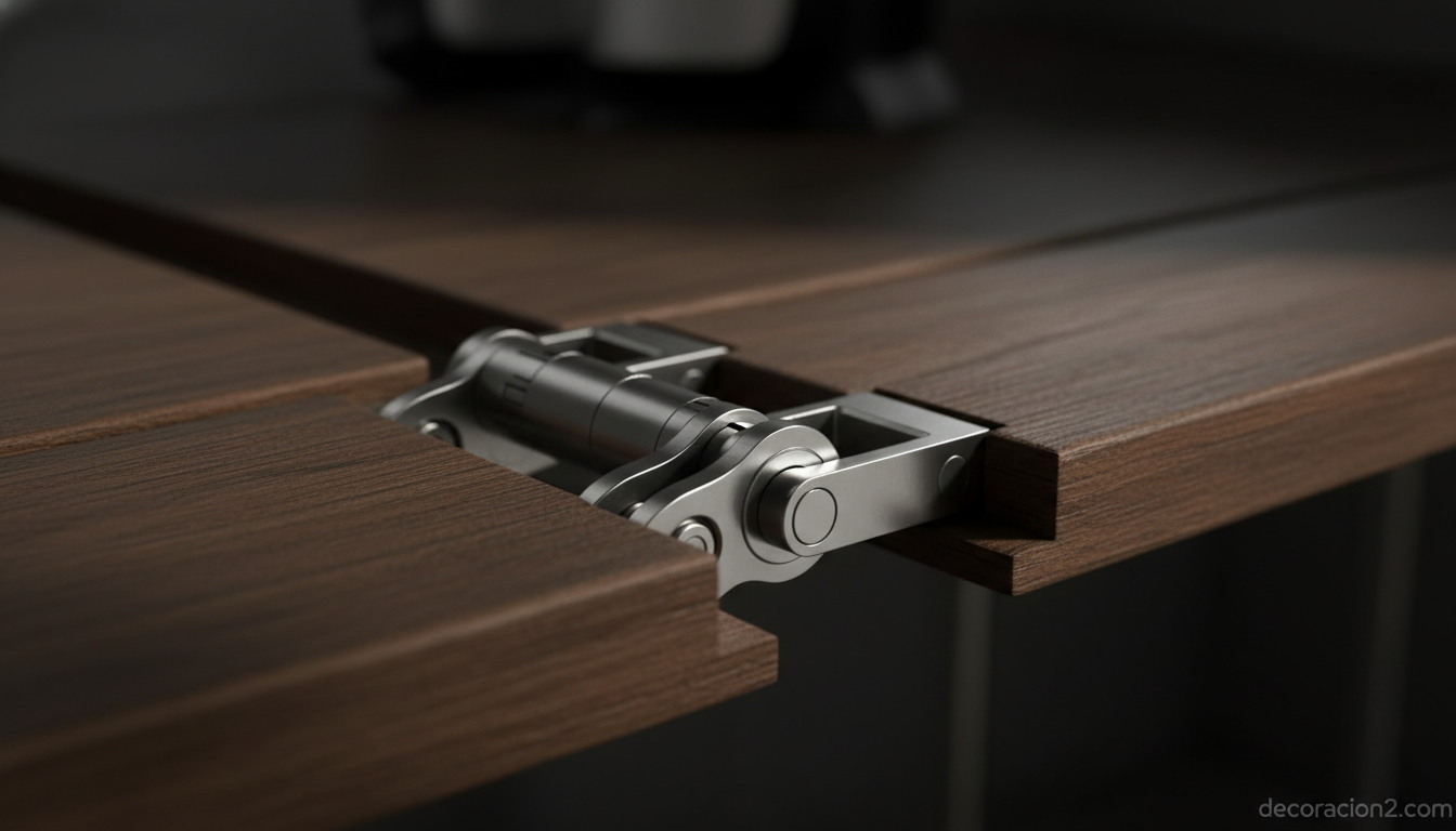 Detalle del mecanismo articulado oculto bajo los listones de madera de Spaceless