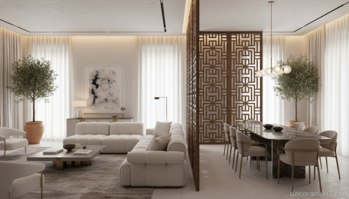 Biombo Armani Casa separador de ambientes en salón moderno italiano