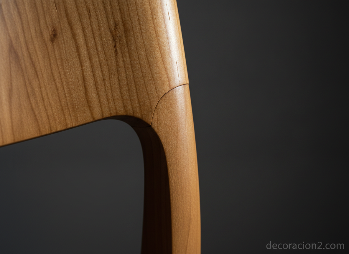 Sillas de diseño originales: cuando un asiento se convierte en obra de arte 5 Detalle del respaldo curvado de una silla de diseño en madera contrachapada
