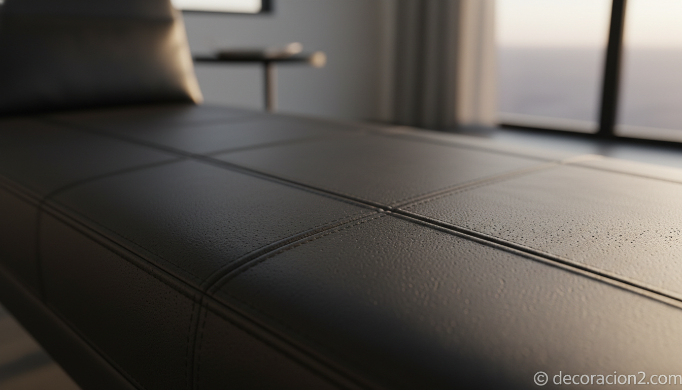 Chaise longue minimalista: guía completa del diseño Nouvelle Vague de Porro 1 Detalle de tapicería en piel negra de chaise longue minimalista de diseño italiano