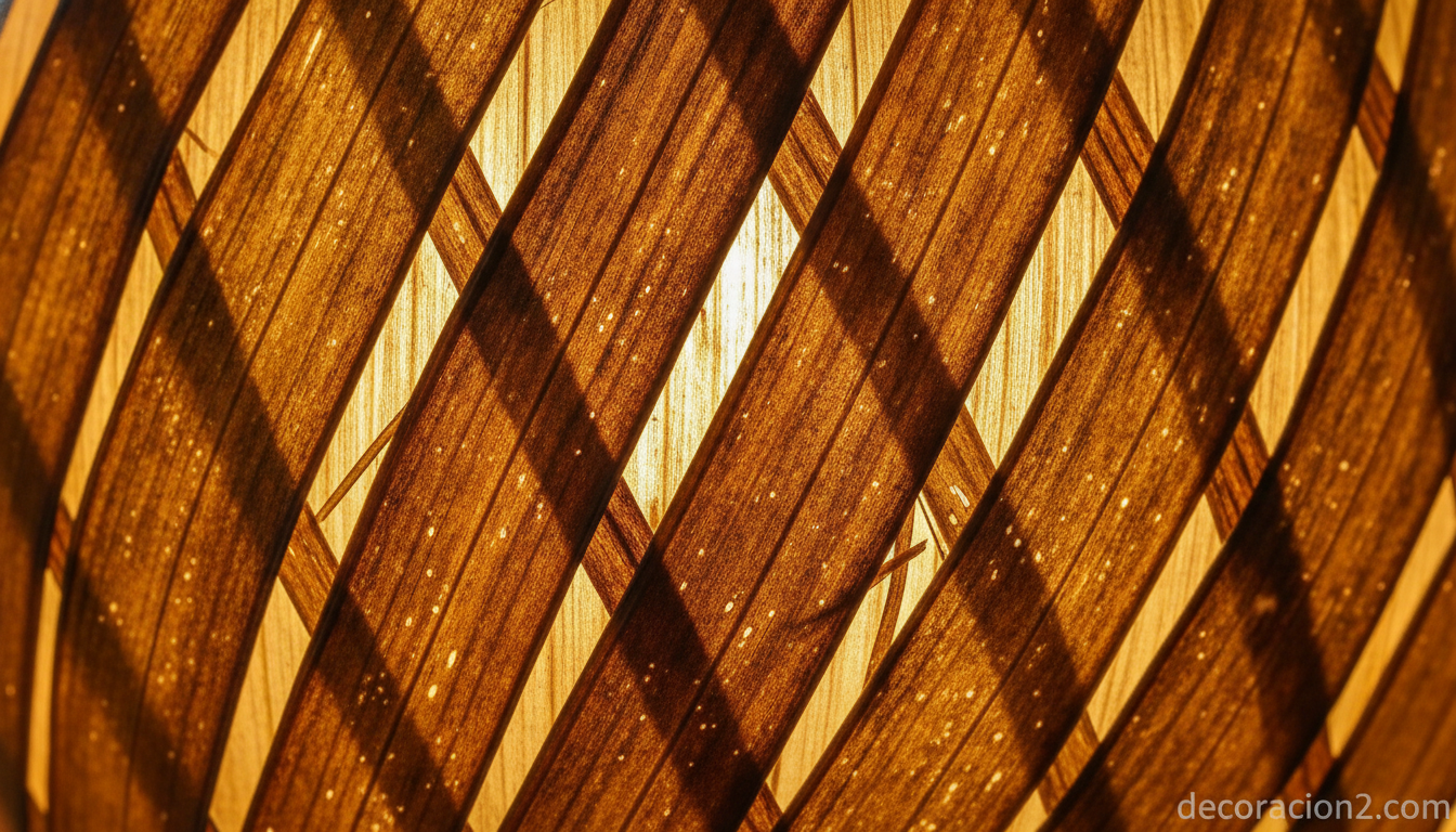 Detalle de la textura de las hojas de plátano de una lámpara artesanal