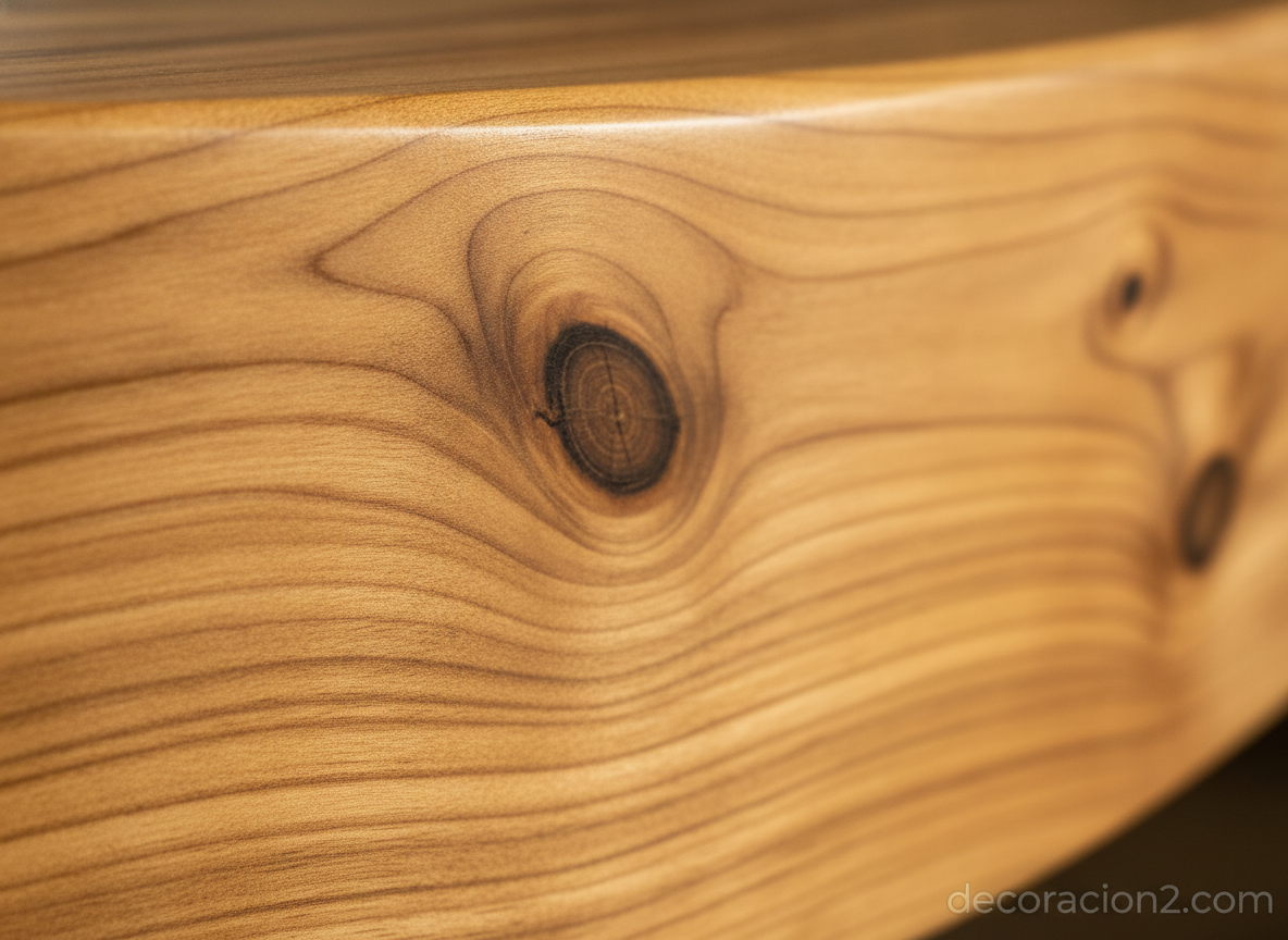 Detalle de veta de madera maciza en mueble de diseño orgánico