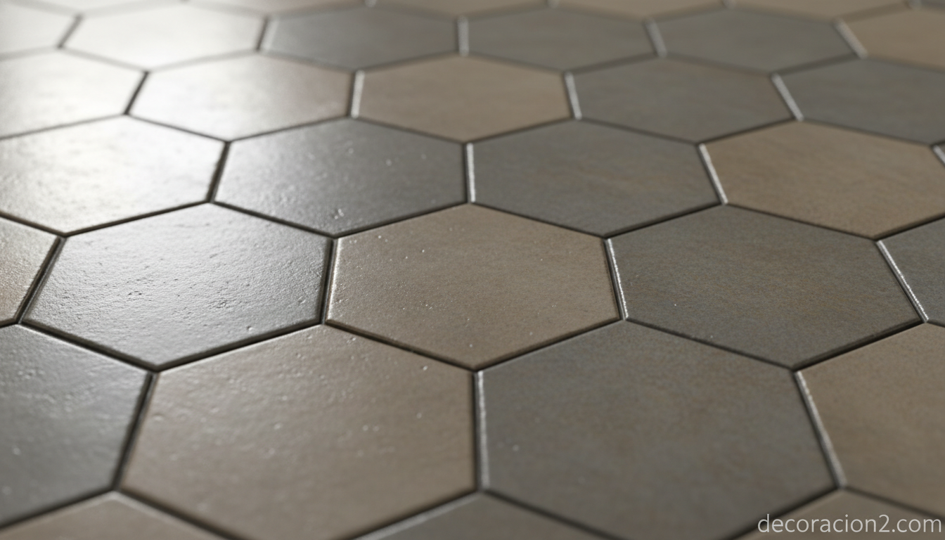 Detalle macro de hormigón pulido con impresión geométrica hexagonal