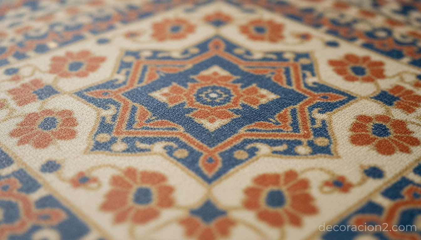 Detalle del estampado turco de una alfombra de vinilo