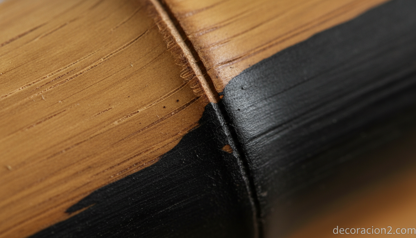 Detalle de la veta de la madera de bambú y las patas en tinta sumi negra