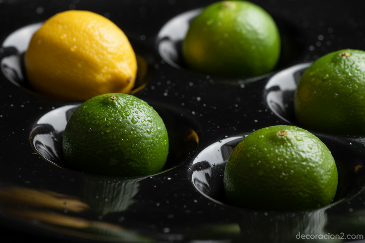 Detalle de las molduras esféricas de un frutero de diseño sujetando frutas