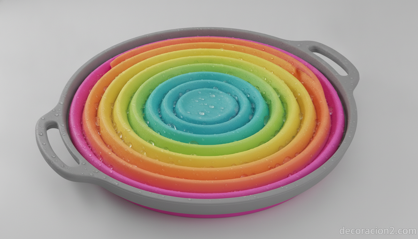 Escurridor plegable: el utensilio de silicona que ahorra espacio en tu cocina 1 Detalle de un escurridor de silicona plegado
