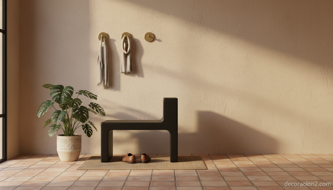 Silla Side Chair negra colocada en un recibidor estilo japandi como mueble auxiliar