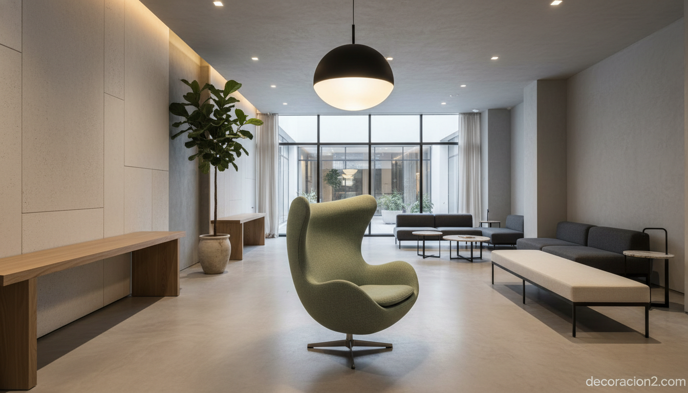 Cosmos Chair verde en lobby de hotel moderno con diseño contract
