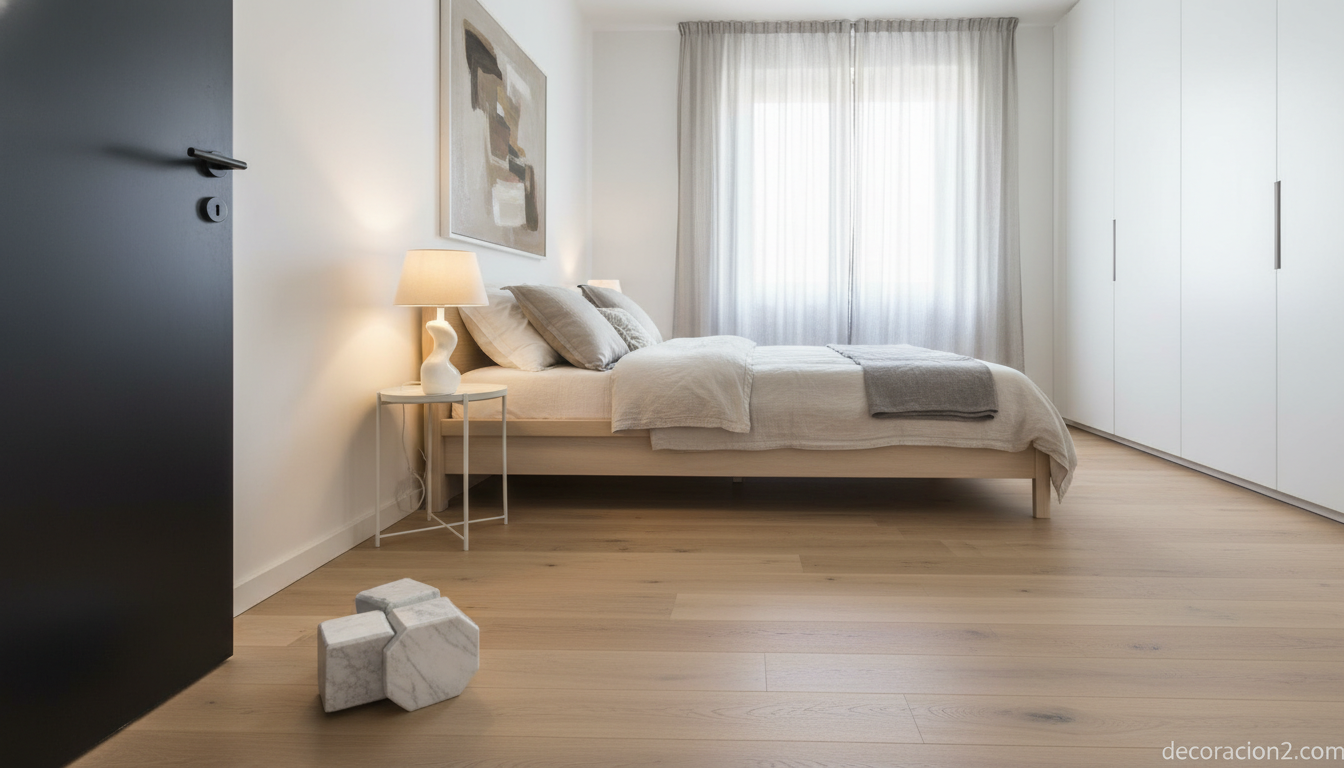 Topes de puerta originales: gallinas de tela y otras ideas con encanto para tu hogar 6 Tope de puerta minimalista de hormigón en un dormitorio de estilo nórdico moderno