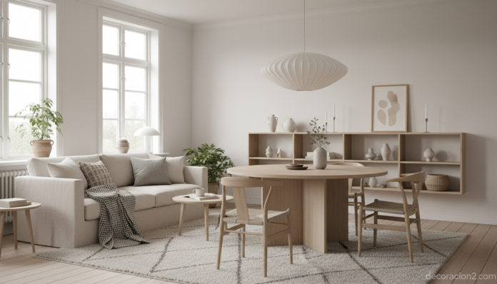 Lámpara Le Klint 172 Pendant colgada sobre mesa de comedor en salón escandinavo
