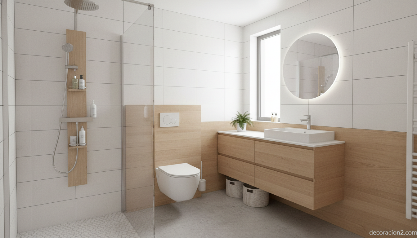 Baño modular compacto: Vertebrae, todo tu cuarto de baño en un solo bloque 4 Baño pequeño de estilo nórdico con sanitarios suspendidos y soluciones para ahorrar espacio