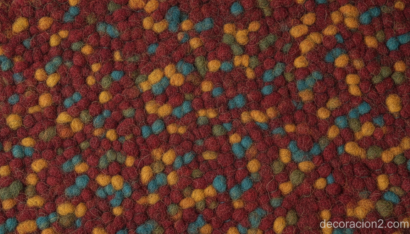 Detalle de la textura de lana 100% de una alfombra de diseño
