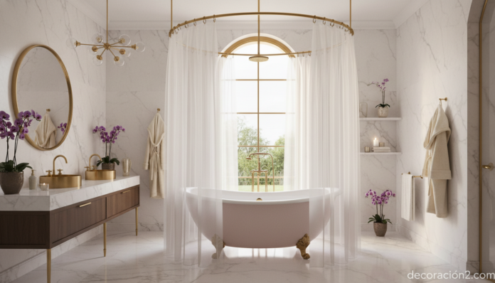 Bañera huevo Vov de Mastella en rosa pastel con cortina circular suspendida del techo