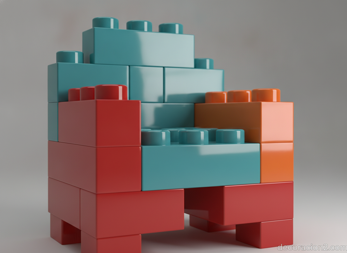 Detalle de bloques modulares de colores apilados para construir muebles
