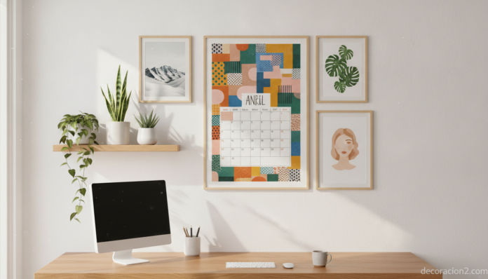 Calendario original decorativo colgado en la pared de un despacho moderno y luminoso