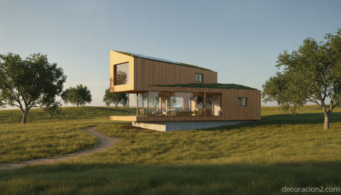 Casa prefabricada moderna de madera construida rápidamente en un día