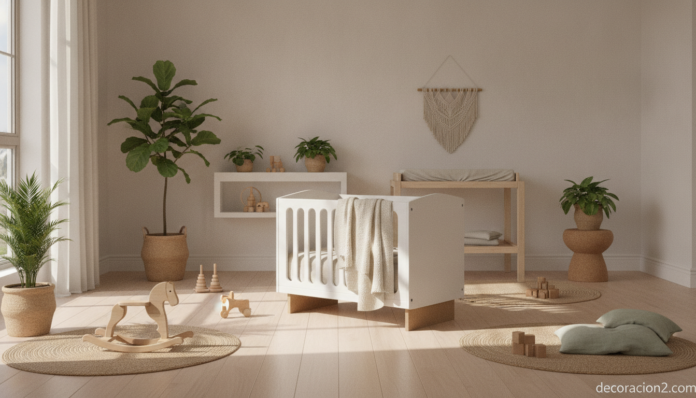 Cuna ecológica de cartón en una habitación de bebé sostenible de estilo nórdico