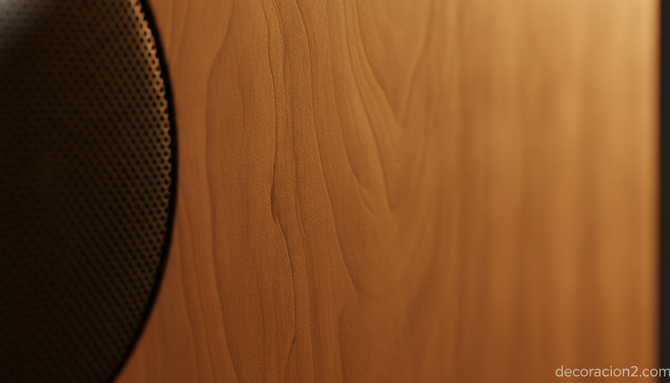 Detalle de la chapa de madera natural del reproductor de audio camuflado