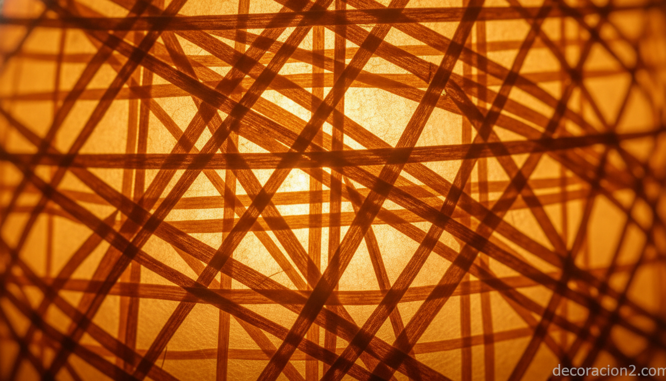 Detalle de la pantalla de fibra natural trenzada de una lámpara étnica