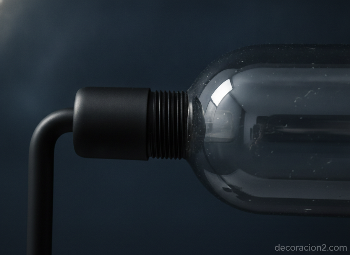 Detalle de la pantalla de cristal y la estructura de hierro de la lámpara Kone en negro