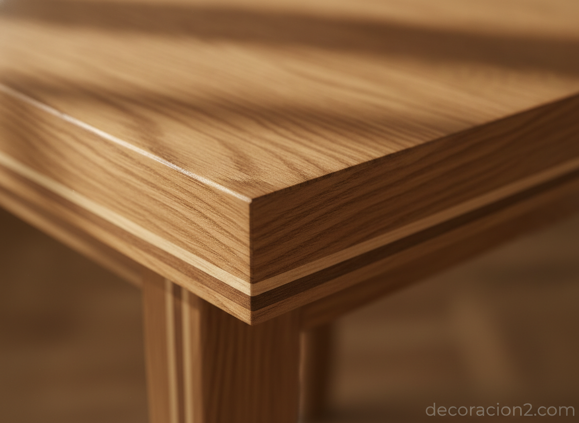 Detalle de las láminas de madera de la mesa auxiliar multifuncional