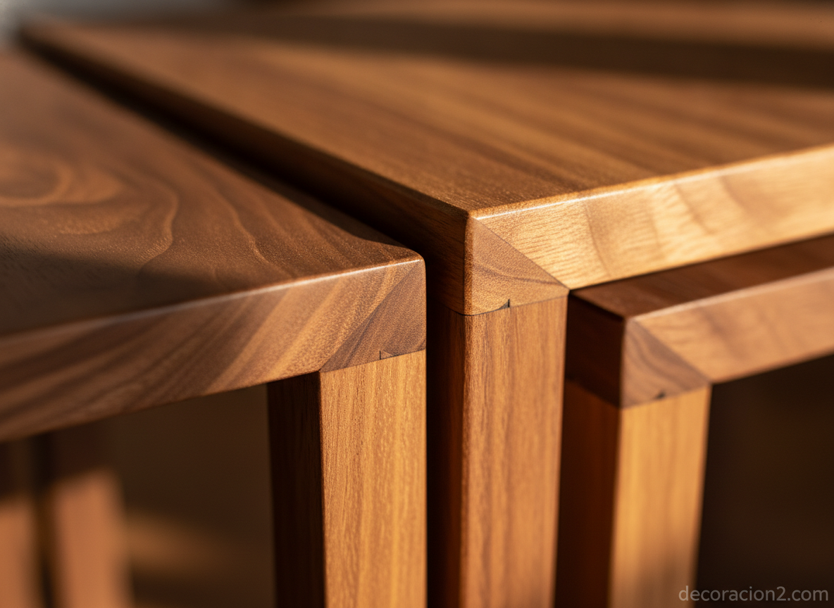 Detalle de la madera y el ensamblaje de los asientos anidados del sillón Magic