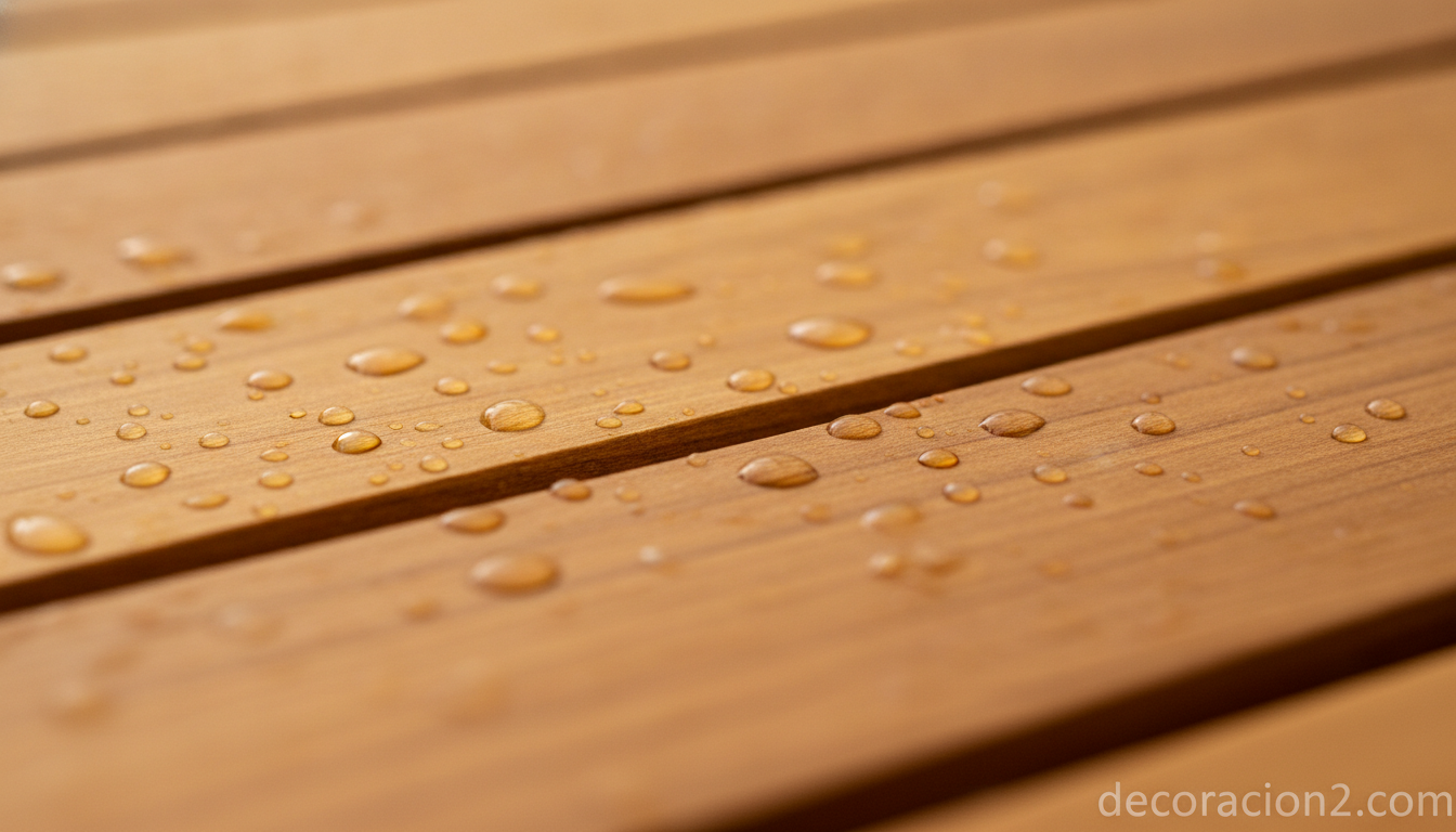 Detalle de la veta de la madera de teca de una tumbona de jardín