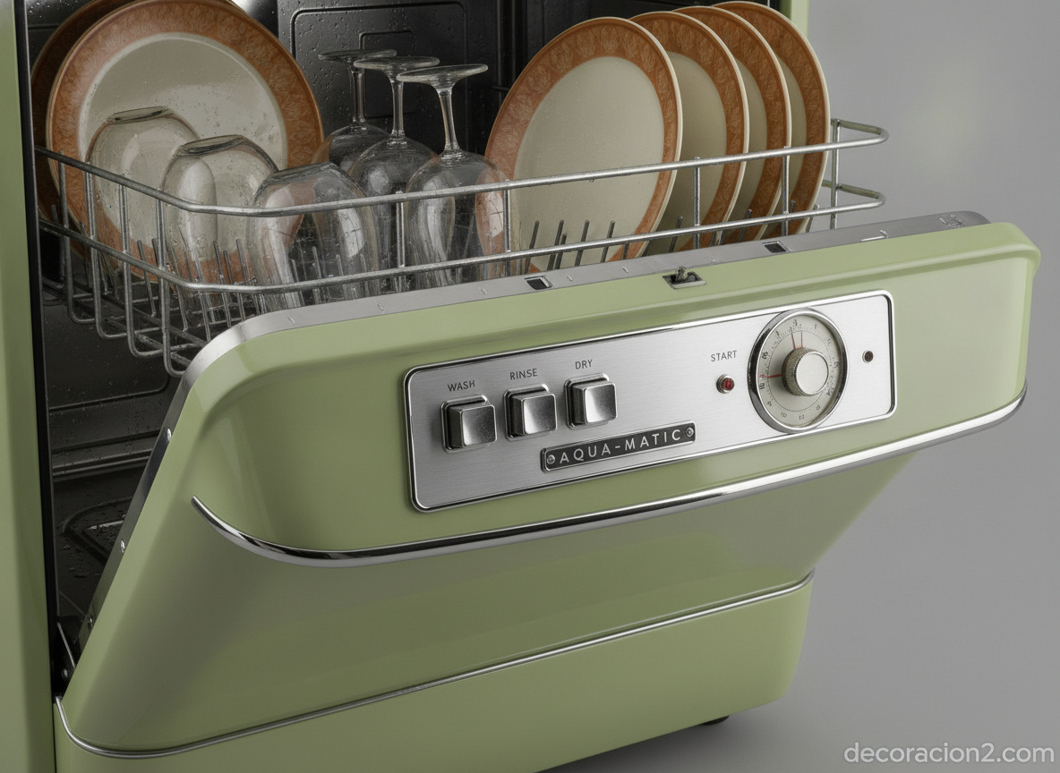 Lavavajillas retro Smeg STLA: color y estilo vintage en la cocina 9 Detalle del panel de control interior y el interior del lavavajillas retro Smeg