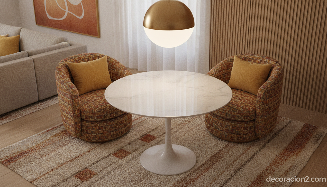 Sillas Diva Chair tapizadas en un comedor de estilo retro moderno