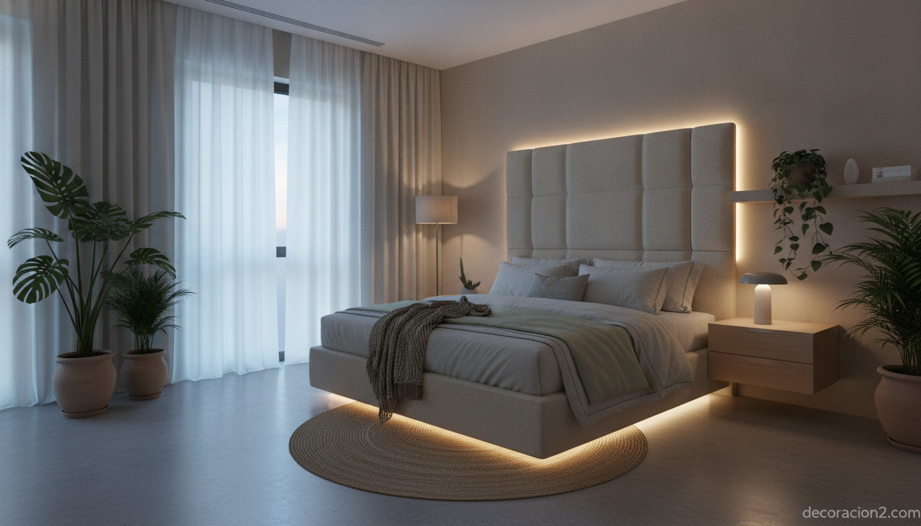 Camas con luz LED integrada: ilumina tu dormitorio con la Beam Bed 2 Dormitorio estilo hotel boutique con iluminación LED indirecta en el cabecero