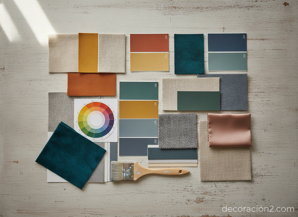 Paleta de colores y muestras de pintura para decorar el hogar