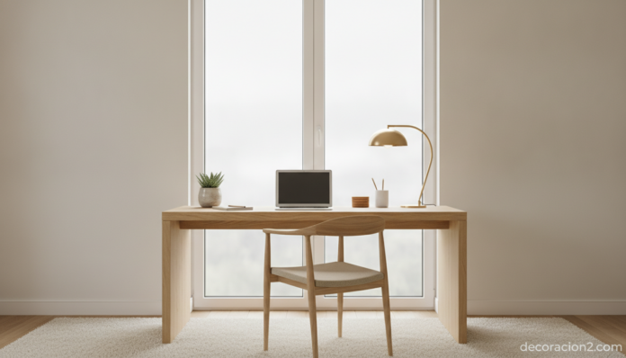 Escritorio relajante con plantas y luz natural en un rincón de trabajo