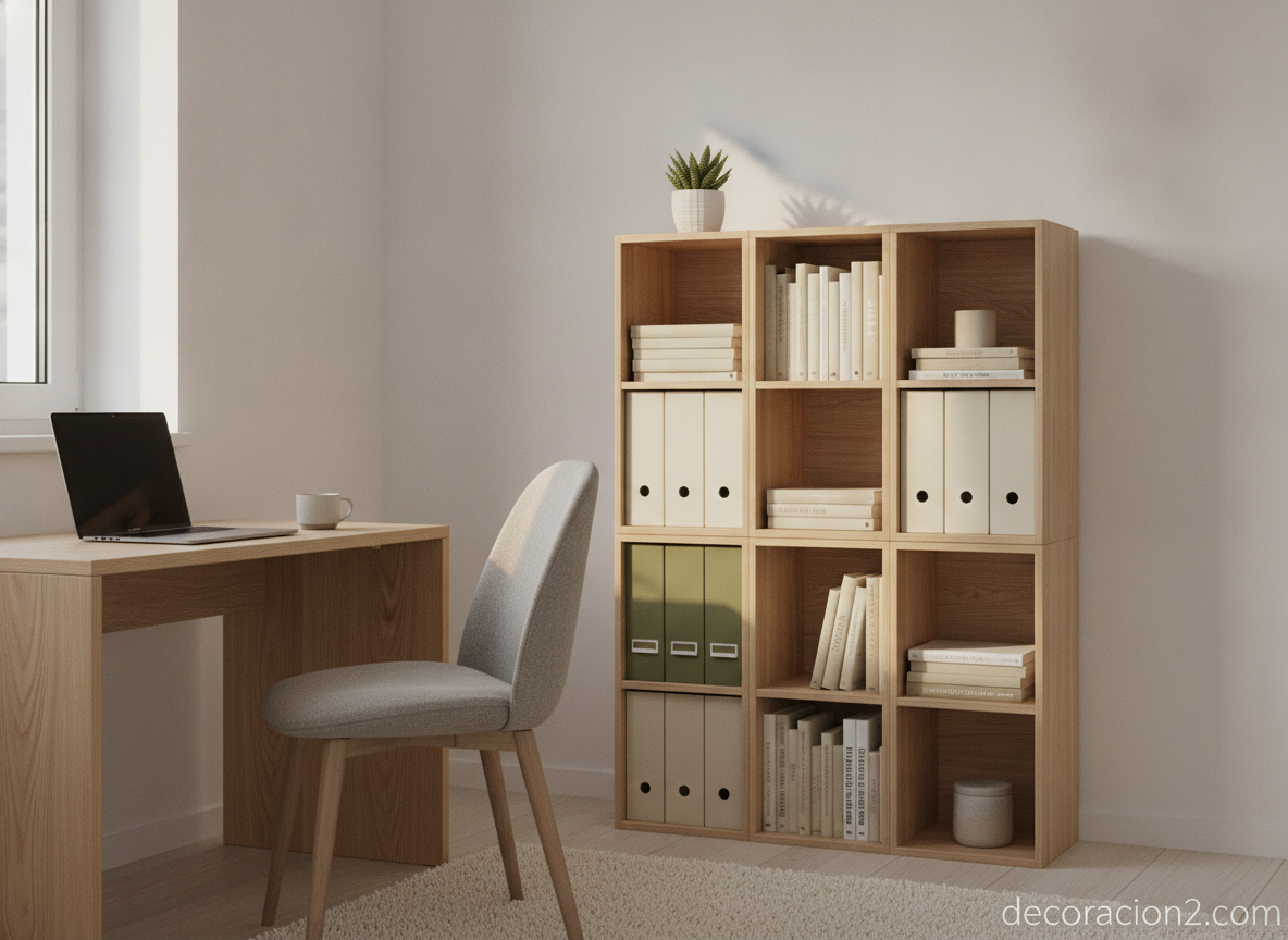 Estantería modular Booxx en una zona de trabajo en casa