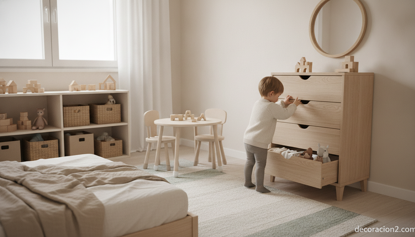 Sinfonier infantil de diseño: el modelo Gastón inspirado en cuentos 6 Habitación infantil ordenada con mobiliario de diseño y tonos neutros