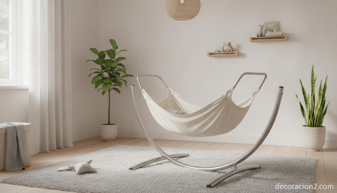 Hamaca para bebés en una habitación infantil de estilo nórdico con tonos neutros