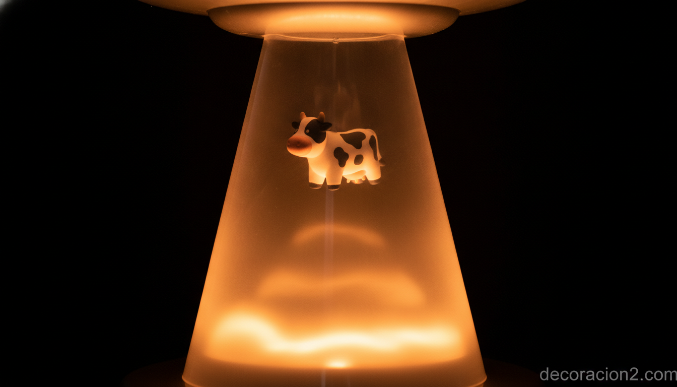 Lámpara abductora: la luz extraterrestre que decora tu hogar con humor 5 Detalle del rayo de luz y la vaca de la lámpara abductora