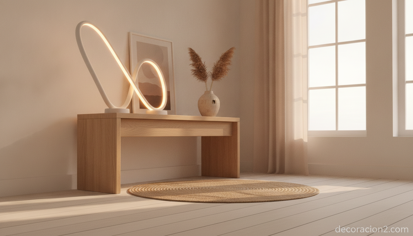 Lámpara Fragile: el diseño flexible de cristal y silicona que se moldea a tu gusto 2 Lámpara Fragile moldeada en una forma curva en un recibidor decorado