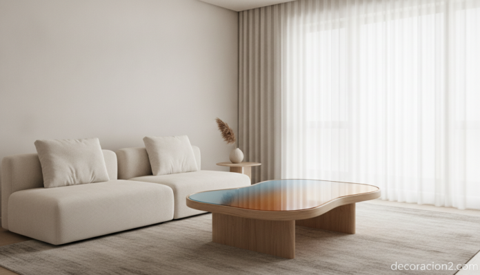 Salón moderno con una mesa de centro de diseño de forma orgánica