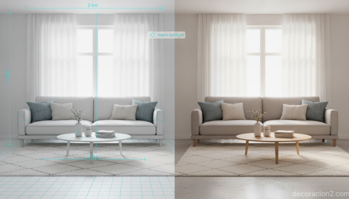 Salón diseñado con un planificador 3D para decorar la casa antes de comprar muebles