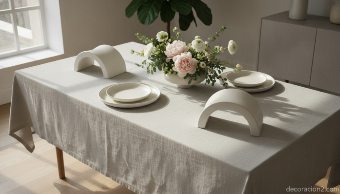 Mesa elegante con vajilla de diseño moderna y presentación cuidada